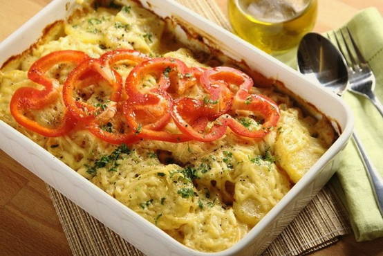 Kartoffelauflauf mit Hühnchen und Champignons