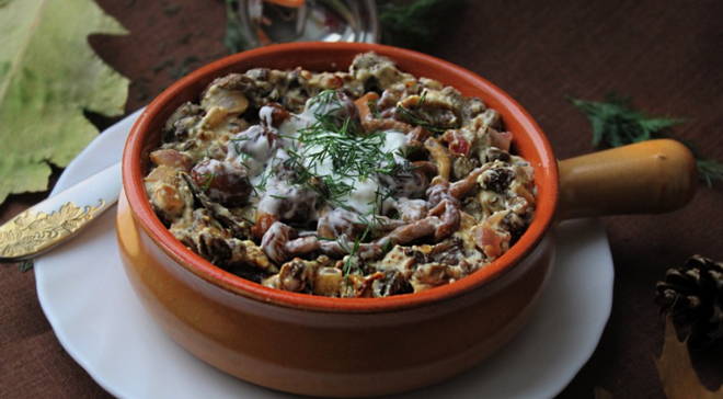 Funghi brasati in panna acida