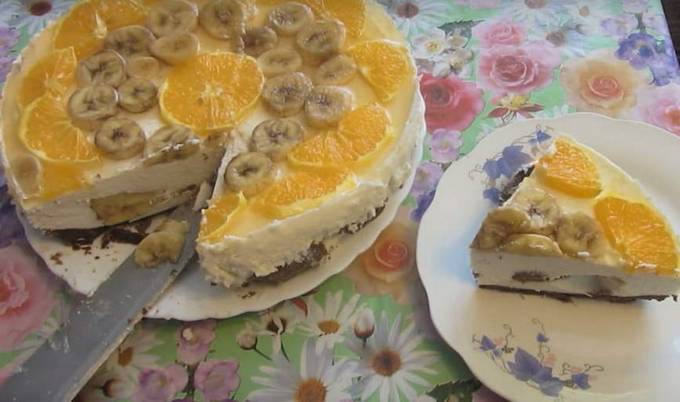 No-bake koekjescake met kwark, zure room en gelatine