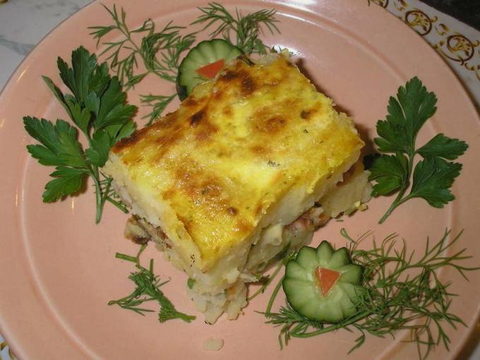 Kartoffelpüree Auflauf mit Wurst
