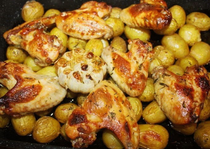 Ali in salsa di soia al miele con patate