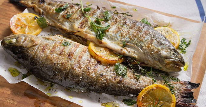 Gegrilltes Forellen-Schaschlik
