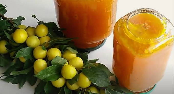 Gelbe Kirschpflaumenmarmelade für den Winter